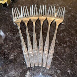 6pc Oneida SSS Our Rose Dinner Forks Stainless Flatware Glossy RETIRED My Rose